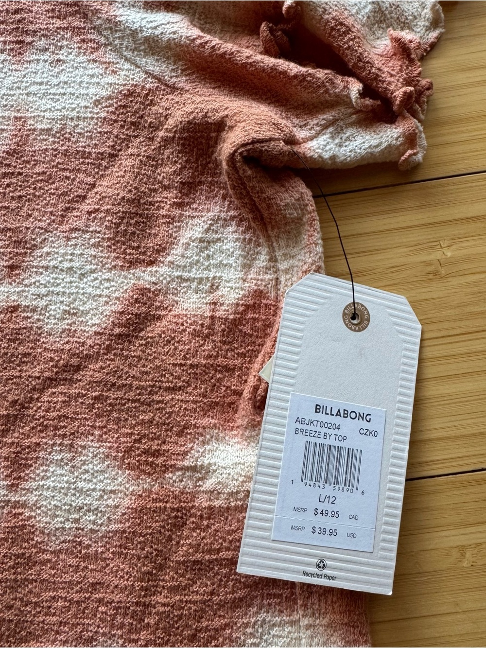 Billabong Burnt Orange and White Tie-Dye Cropped Tee - Picture 3 of 5